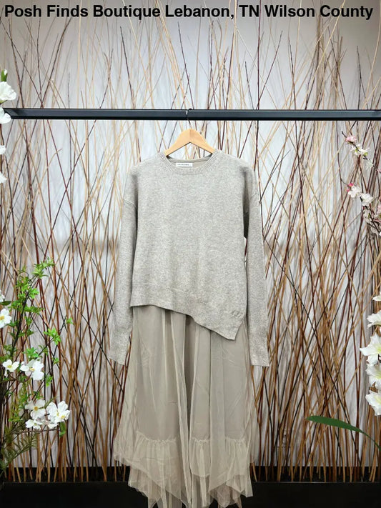Asymmetric Fit Sweater & Dress Set: Taupe - Posh Finds