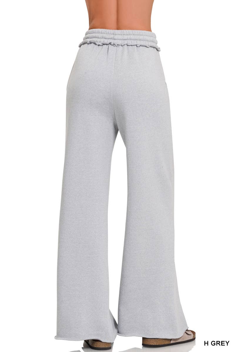 Fleece Exposed Seam Wide Leg Sweatpants: HEATHER GREY