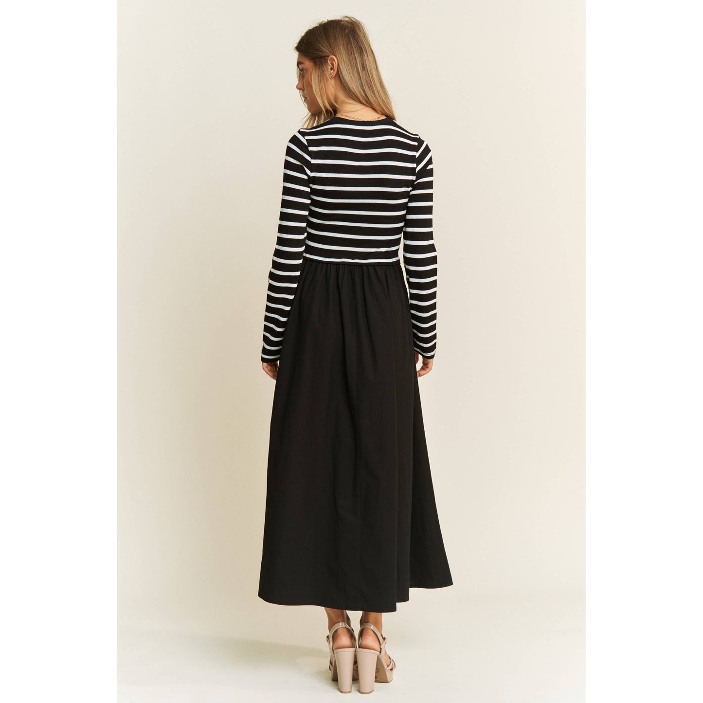 COTTON MAXI DRESS WITH KNIT STRIPE TOP WITH LONG SLEEVES