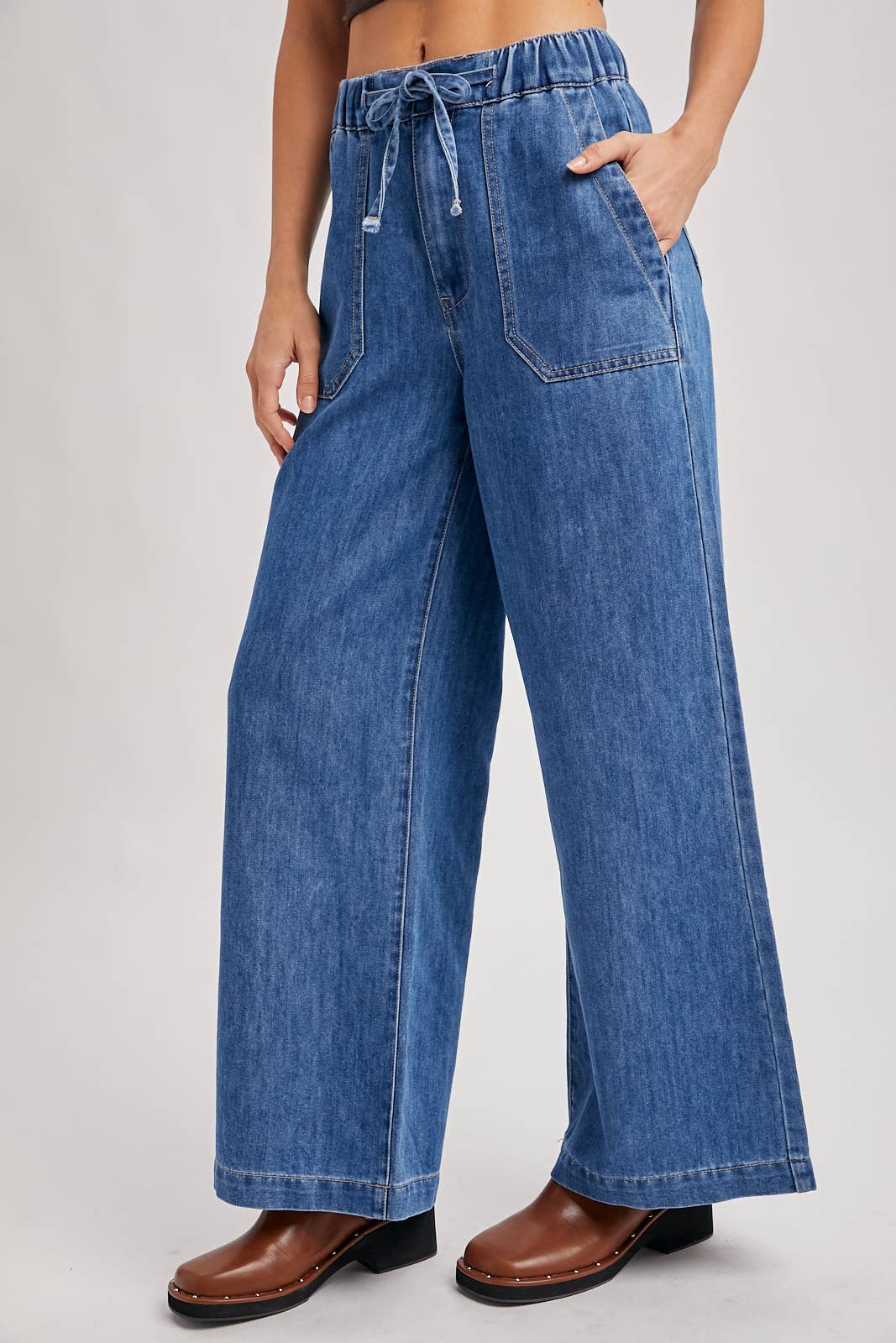 PAPER BAG WIDE LEG JEANS: LT.WASH