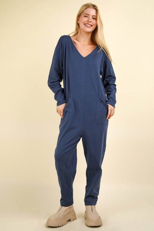 Knit Baggy Comfy Jumpsuit : DENIM