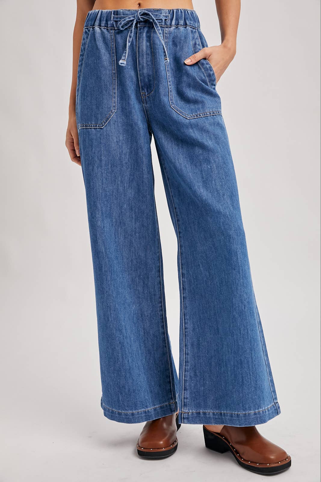 PAPER BAG WIDE LEG JEANS: LT.WASH