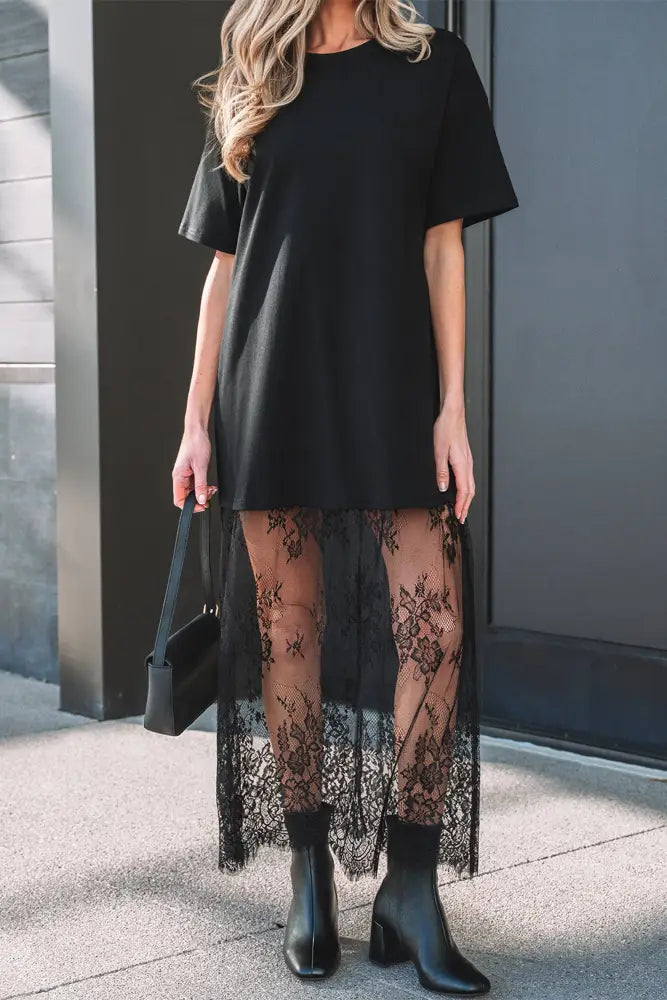 Black High Waist Lace Sandalwood Long dress - Women > Dresses