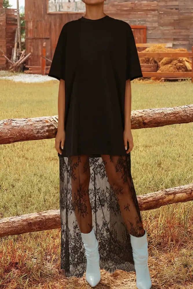 Black High Waist Lace Sandalwood Long dress - Women > Dresses