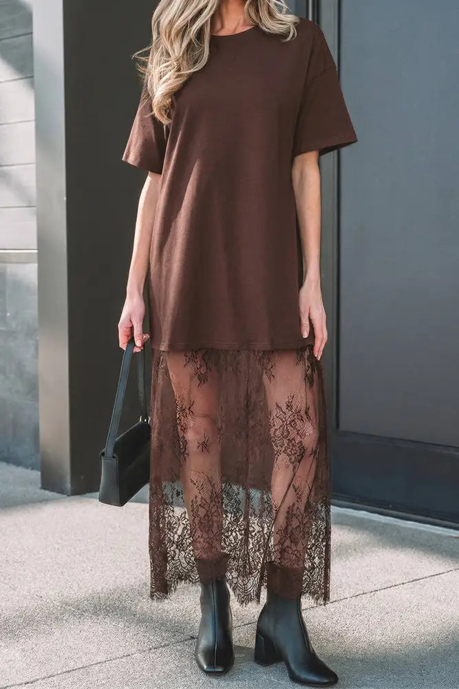 Black High Waist Lace Sandalwood Long dress - Women > Dresses