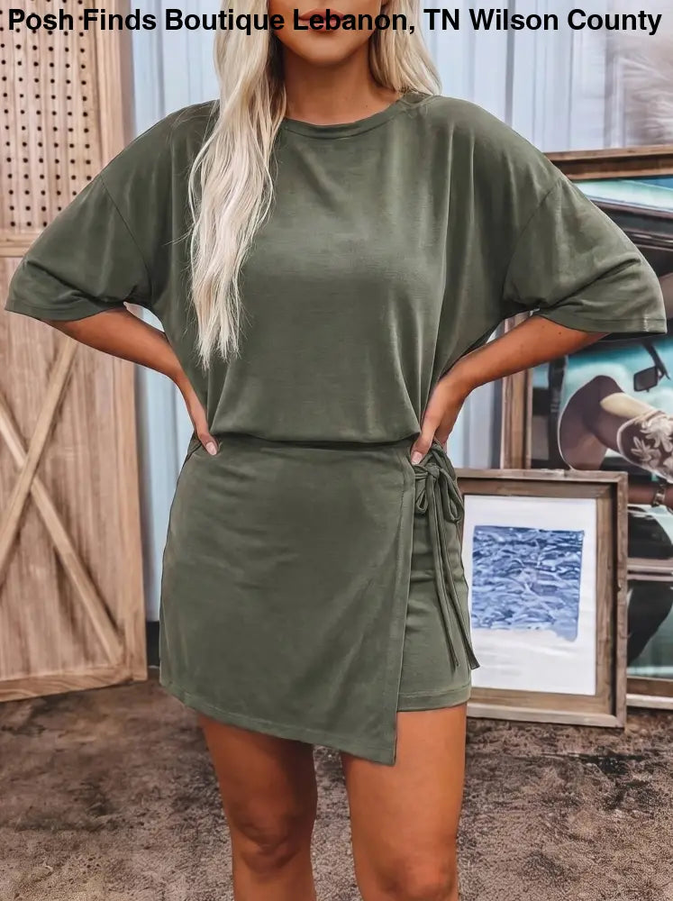Black Oversize Tee Tie Wrap Mini Skort 2pcs Set - set