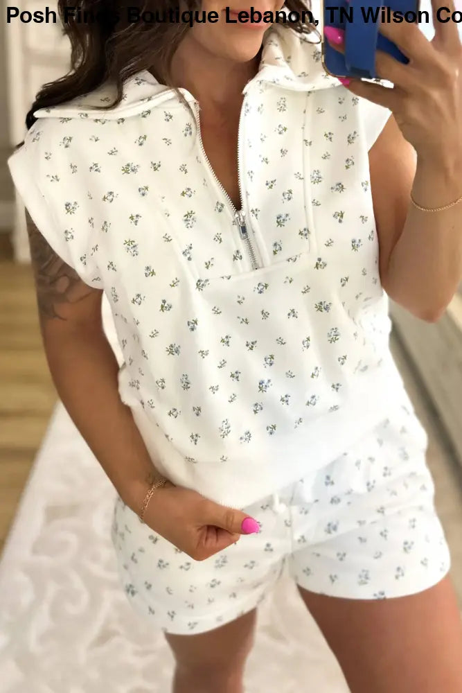 Black Polka Dot Print Tee Drawstring Elastic Short Set - set