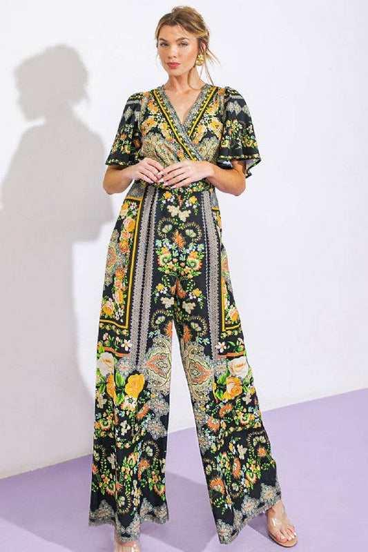 Black Printed Woven Jumpsuit - Women > Jumpsuits