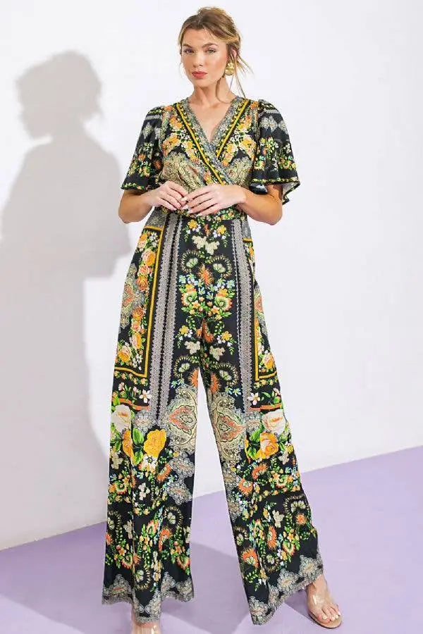Black Printed Woven Jumpsuit - Women > Jumpsuits