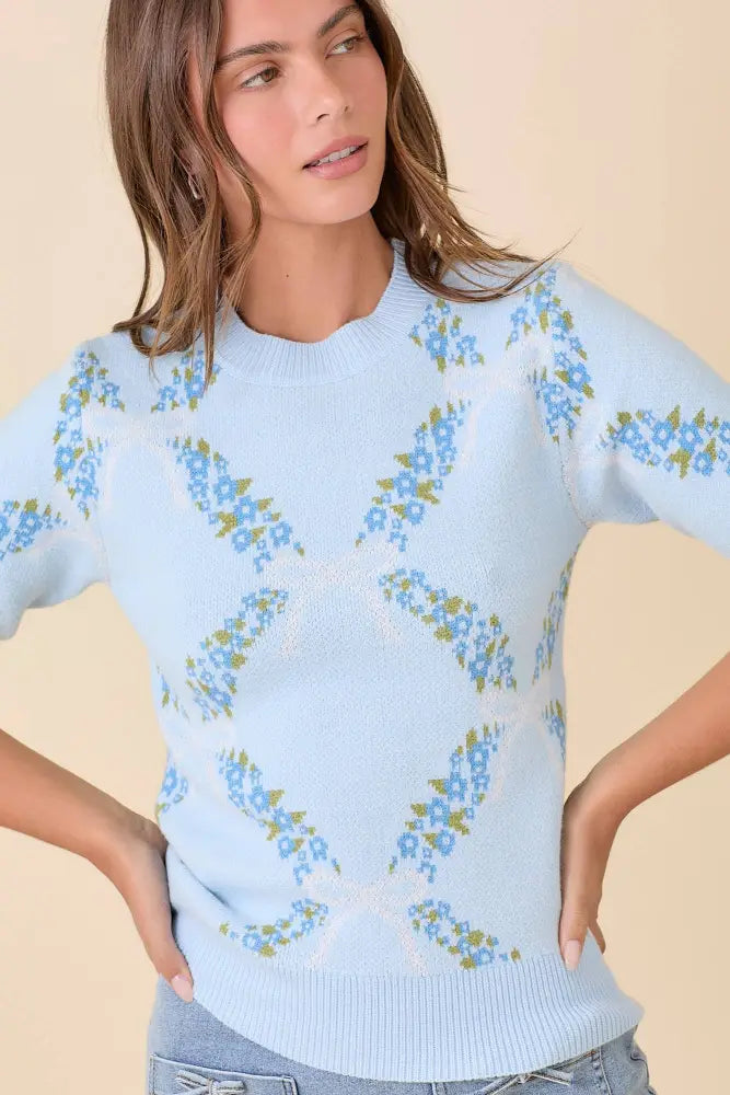 Blue Garden Floral Knit Top : BLUE - Posh Finds