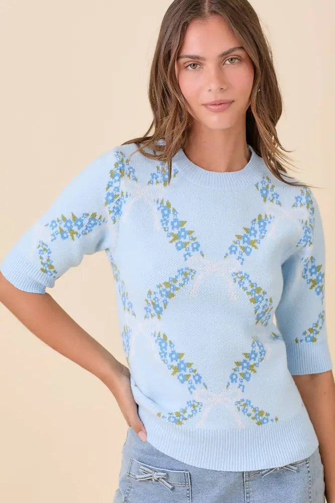 Blue Garden Floral Knit Top : BLUE - Posh Finds