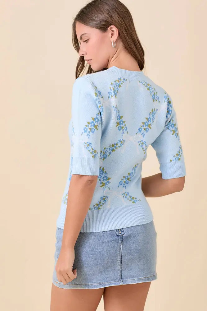 Blue Garden Floral Knit Top : BLUE - Posh Finds