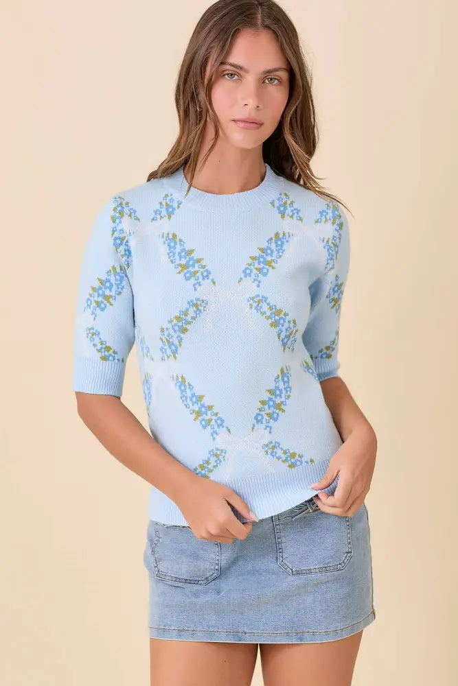 Blue Garden Floral Knit Top : BLUE - Posh Finds