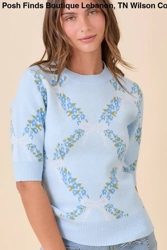 Blue Garden Floral Knit Top : BLUE - Posh Finds