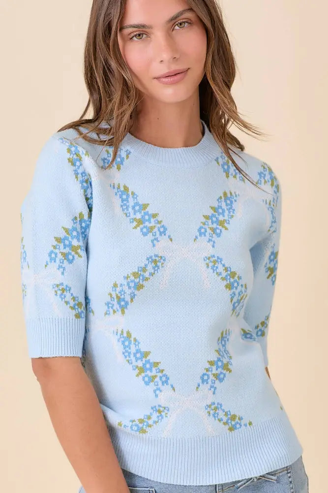 Blue Garden Floral Knit Top : BLUE - Posh Finds