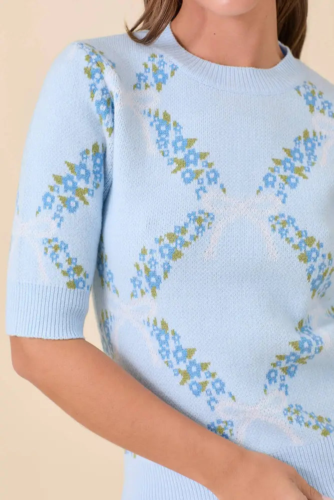 Blue Garden Floral Knit Top : BLUE - Posh Finds
