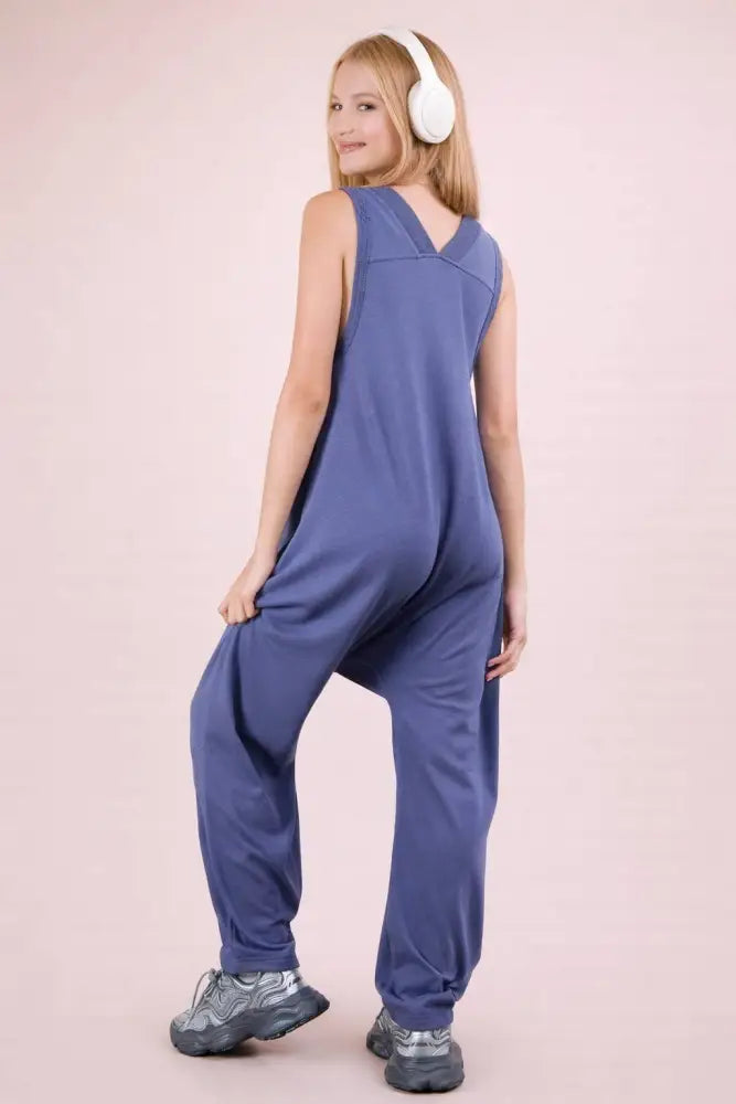 Blue Knit Baggy Jumpsuit - Women > Jumpsuits