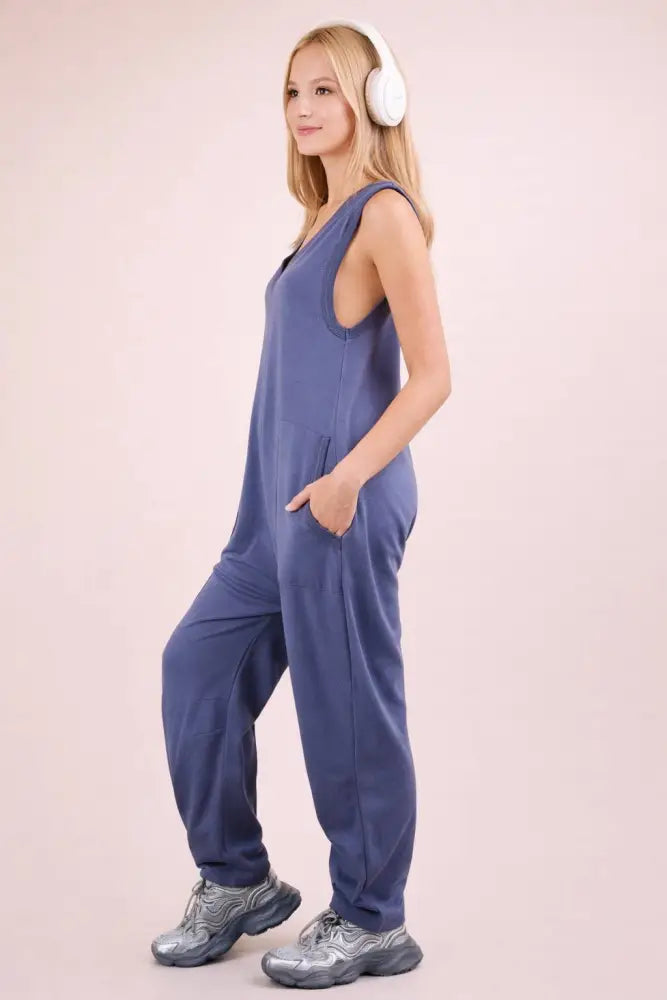 Blue Knit Baggy Jumpsuit - Women > Jumpsuits