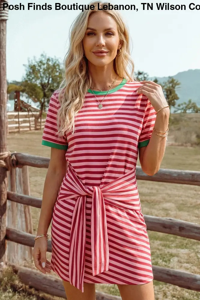 Blue Tie Contrast Trim Round Neck T Shirt Mini Dress - Women > Dresses