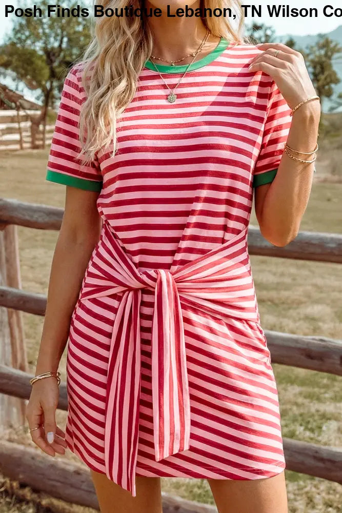 Blue Tie Contrast Trim Round Neck T Shirt Mini Dress - Women > Dresses