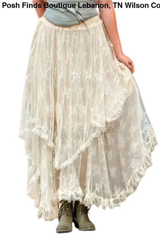 Boho Lace Cascading Tiered High Waist Maxi Skirt - Posh Finds