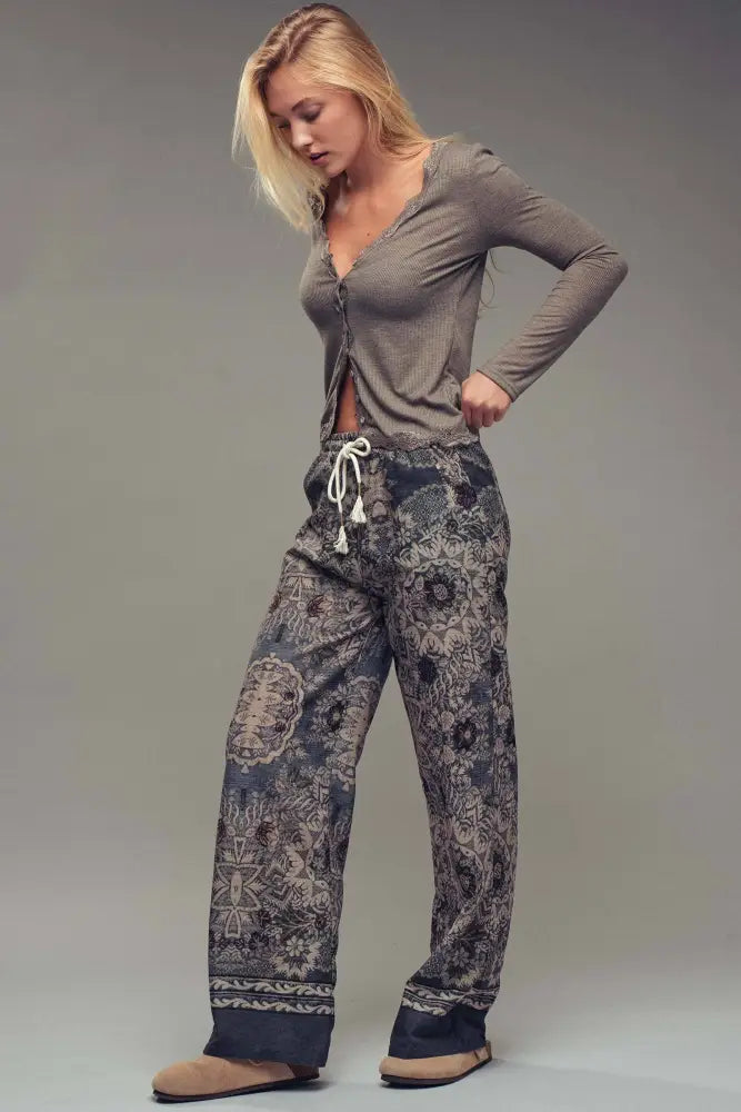 Boho Print Wide-Leg Lounge Pants - Posh Finds