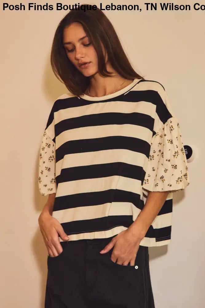 Bold Striped Knit Top: Black Ivory - Posh Finds