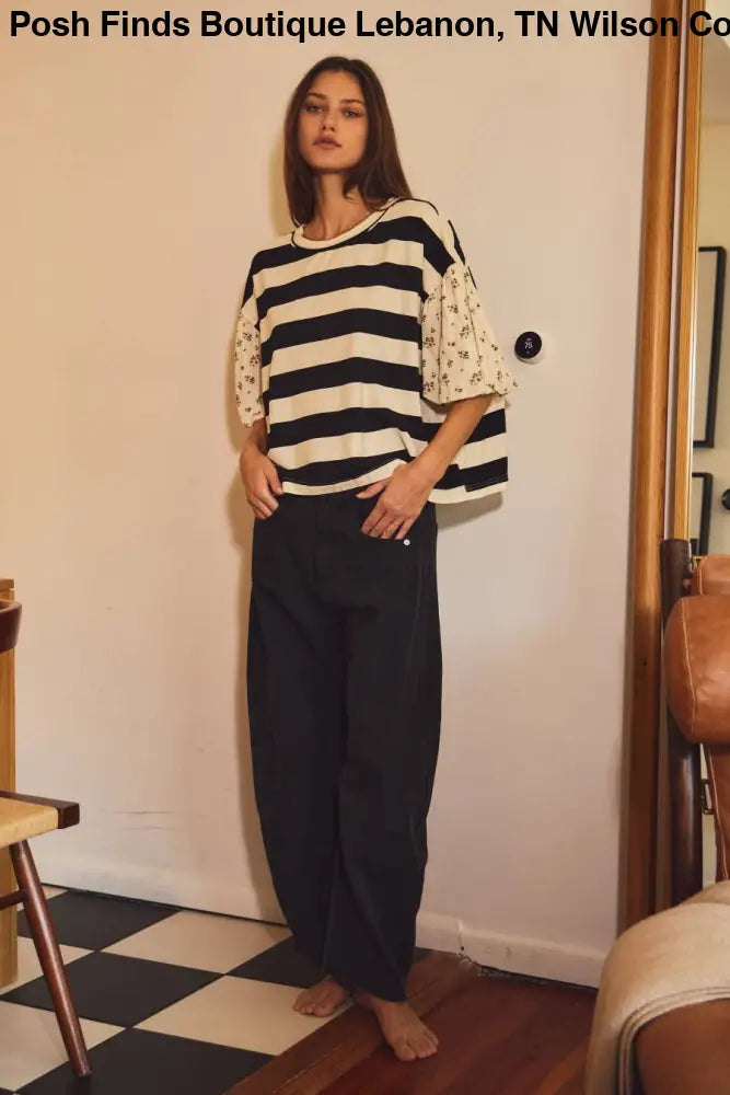 Bold Striped Knit Top: Black Ivory - Posh Finds
