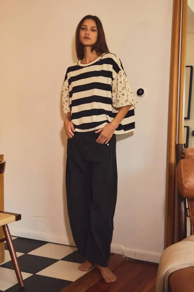 Bold Striped Knit Top: Black Ivory - Posh Finds