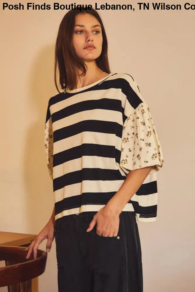 Bold Striped Knit Top: Black Ivory - Posh Finds