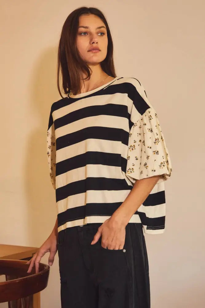 Bold Striped Knit Top: Black Ivory - Posh Finds
