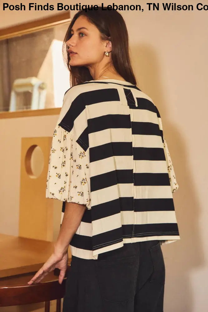 Bold Striped Knit Top: Black Ivory - Posh Finds