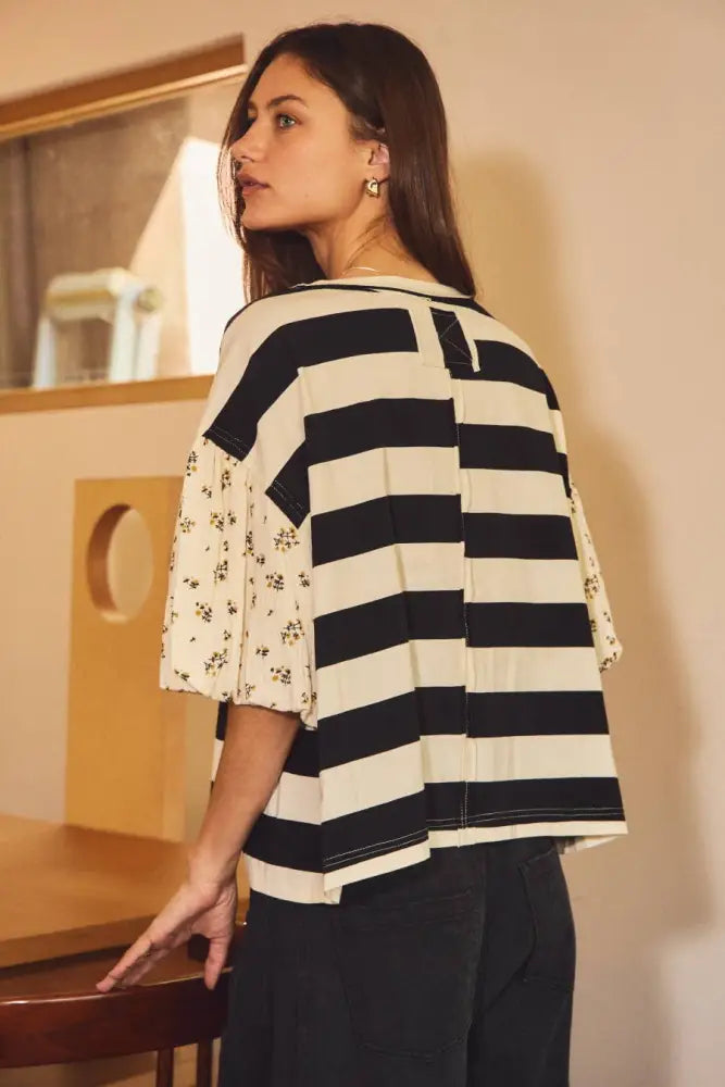 Bold Striped Knit Top: Black Ivory - Posh Finds