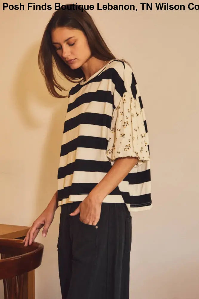 Bold Striped Knit Top: Black Ivory - Posh Finds