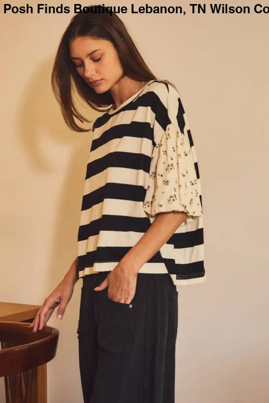Bold Striped Knit Top: Black Ivory - Posh Finds