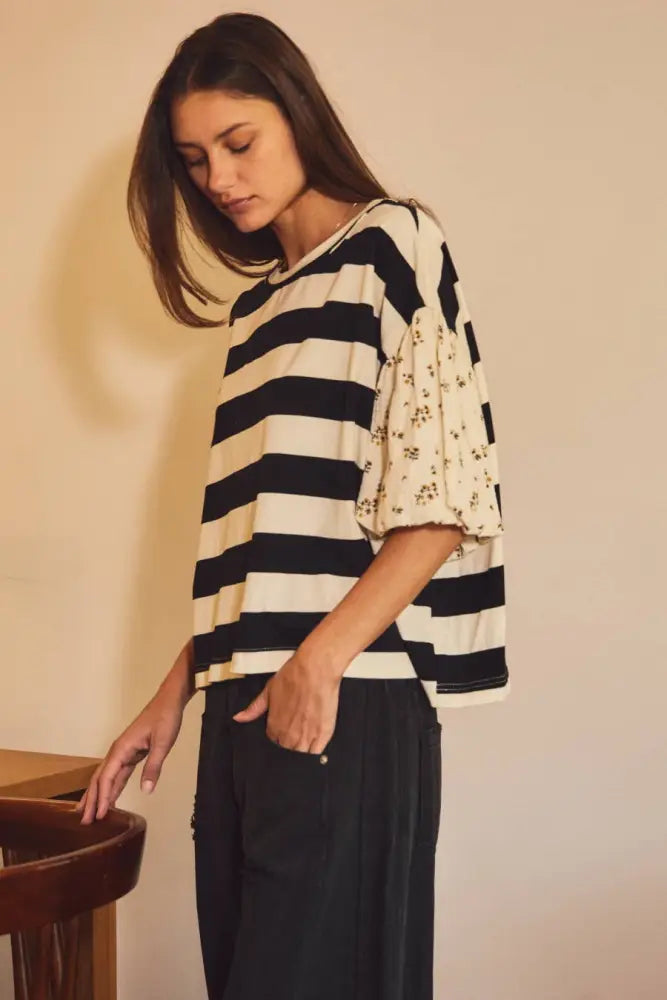 Bold Striped Knit Top: Black Ivory - Posh Finds