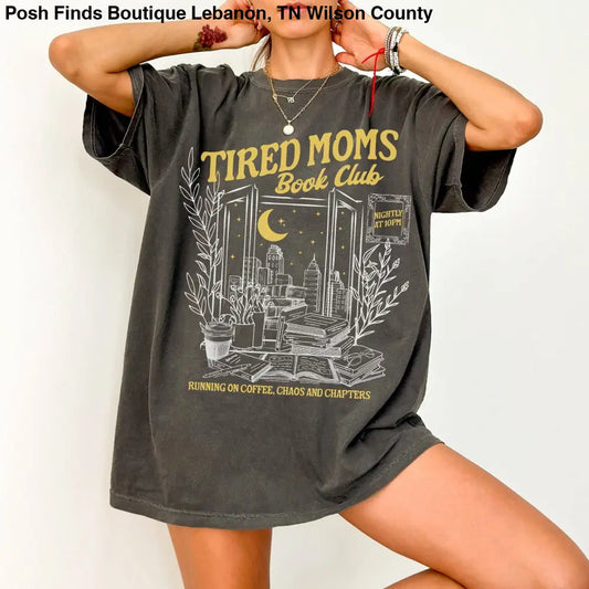 Bookish Tired Mom Book Club Shirt: T-shirt Charcoal - Women > Tops