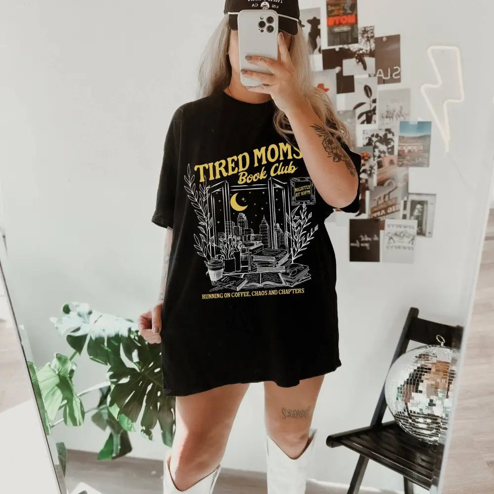 Bookish Tired Mom Book Club Shirt: T-shirt Charcoal - Women > Tops