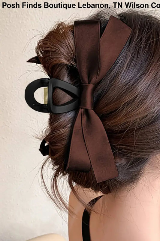 Bow Decor Large Hair Claw Clip: Coffee - Posh Finds
