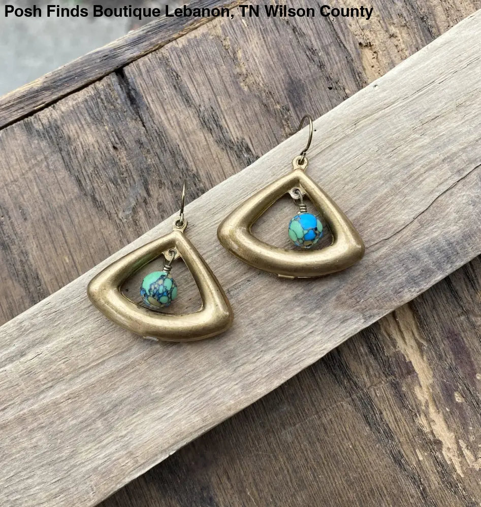 Brass Puffed Triangle Earth Earrings - Posh Finds