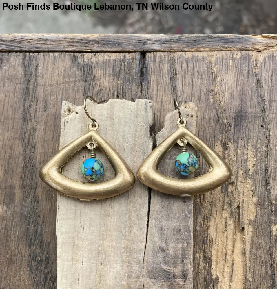 Brass Puffed Triangle Earth Earrings - Posh Finds
