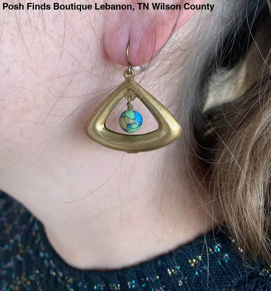 Brass Puffed Triangle Earth Earrings - Posh Finds