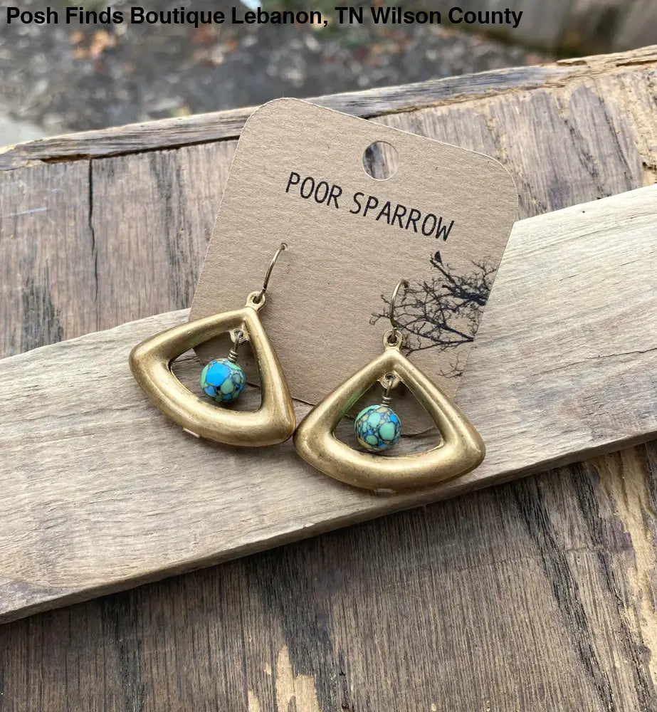 Brass Puffed Triangle Earth Earrings - Posh Finds