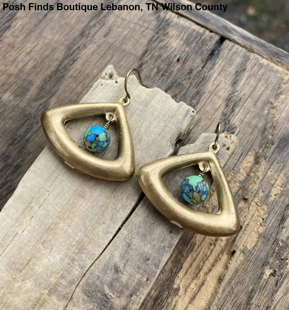 Brass Puffed Triangle Earth Earrings - Posh Finds