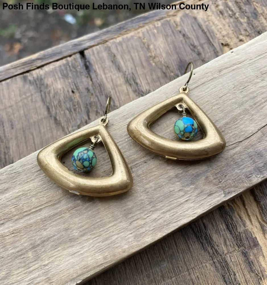 Brass Puffed Triangle Earth Earrings - Posh Finds
