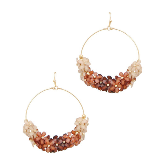 Brown Ombre Flowers on Gold Hoop 2" Earring - Posh Finds