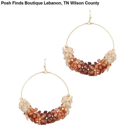 Brown Ombre Flowers on Gold Hoop 2" Earring - Posh Finds