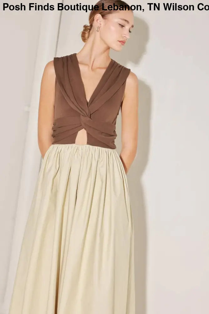Brown Tan Solid Midi Dress - Women > Dresses