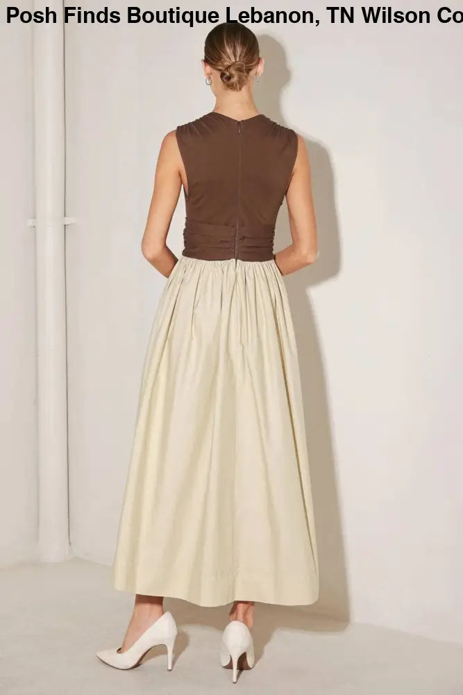 Brown Tan Solid Midi Dress - Women > Dresses