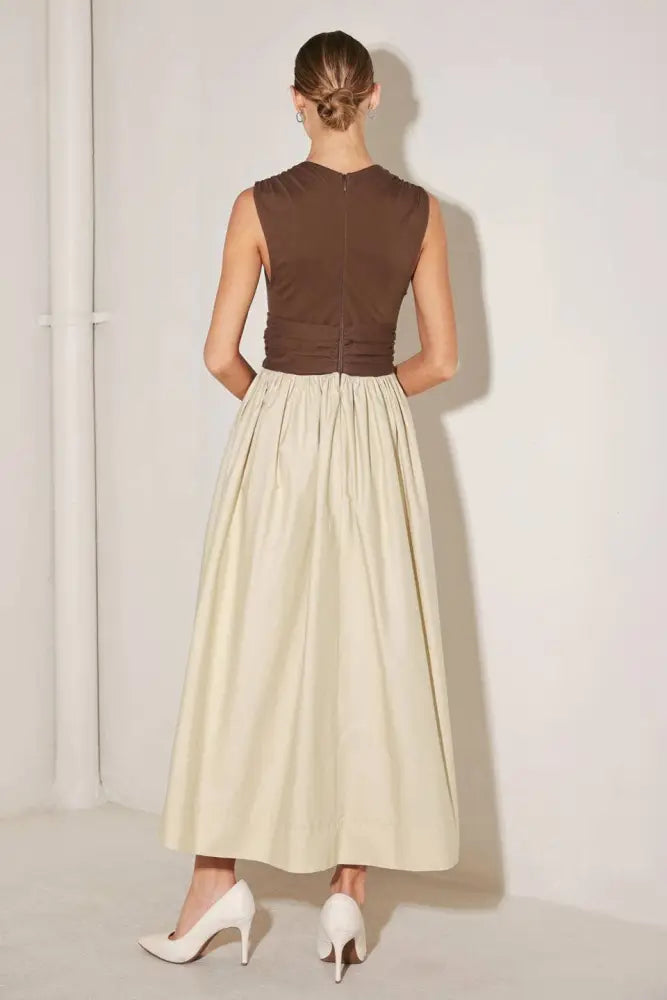 Brown Tan Solid Midi Dress - Women > Dresses